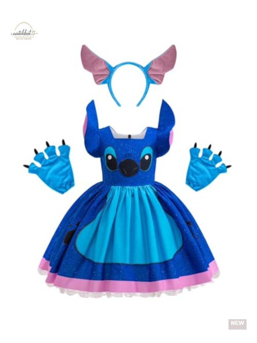 Girls Blue Cosplay Tulle Costume Dress Set with Headband Gloves